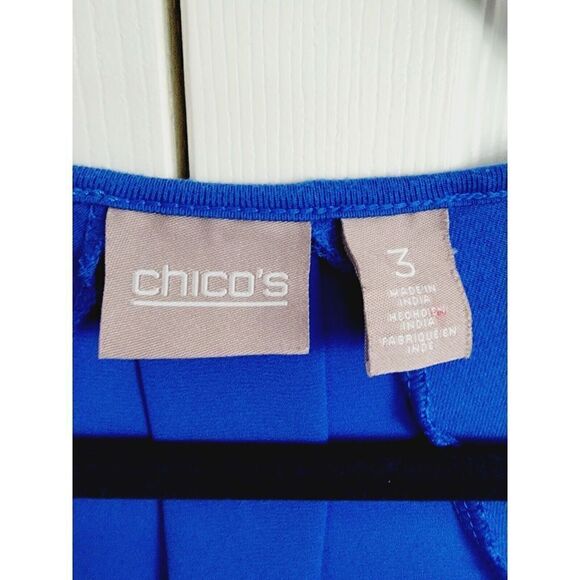 Chico's 3 Royal Blue Knit Short Sleeve Tee Top X-Large Stretch Hi-Lo Crew Neck - Picture 5 of 5